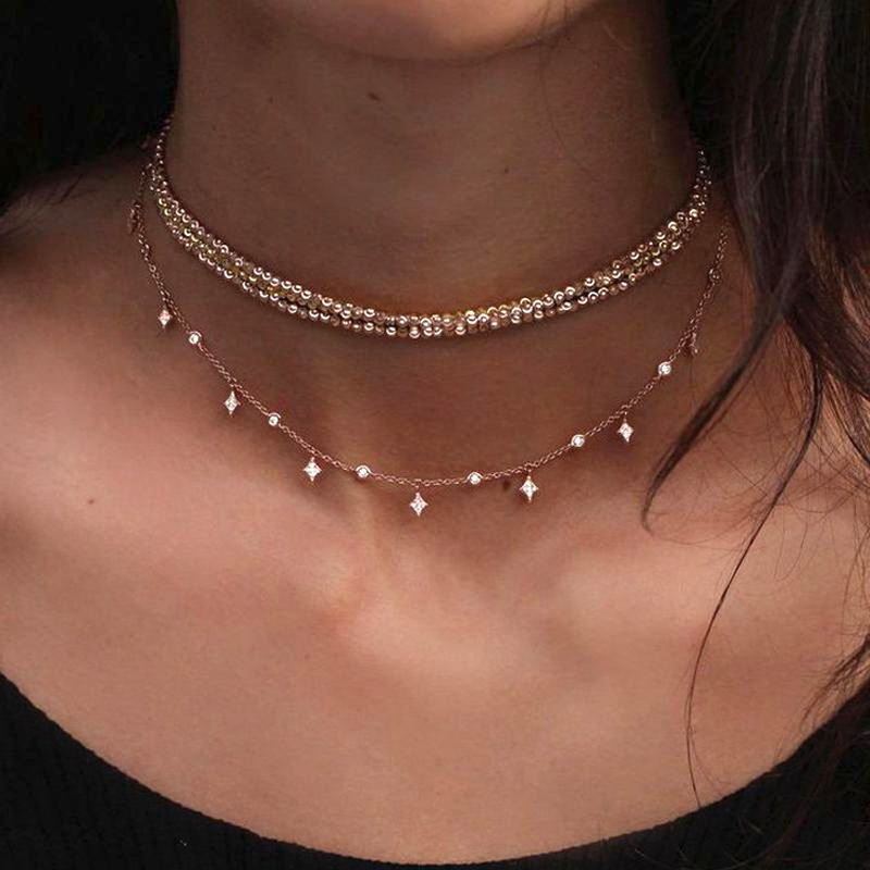 Sparkles Layered Star Beaded Choker Necklace in Gold