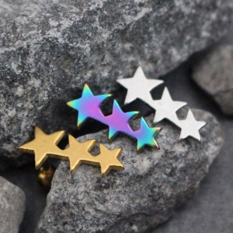 Straight Shooter Triple Star 16G Ear Piercing Gold