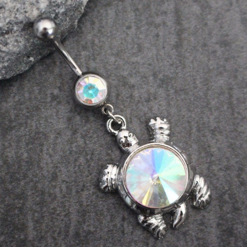 Surf Turtle Belly Ring AB Dangle