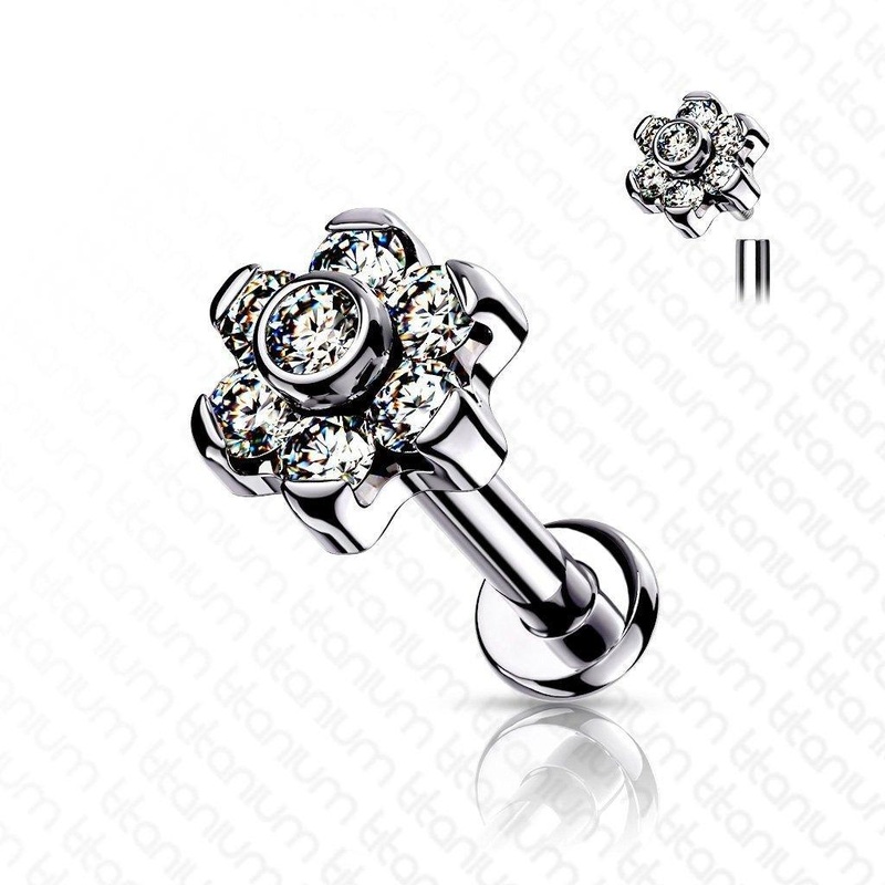 Titanium Gem Flower Labret 16G 6mm Clear