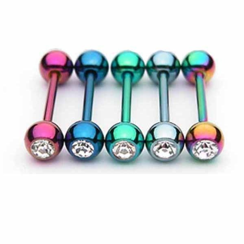 Titanium IP Barbell with Gem 14G Black
