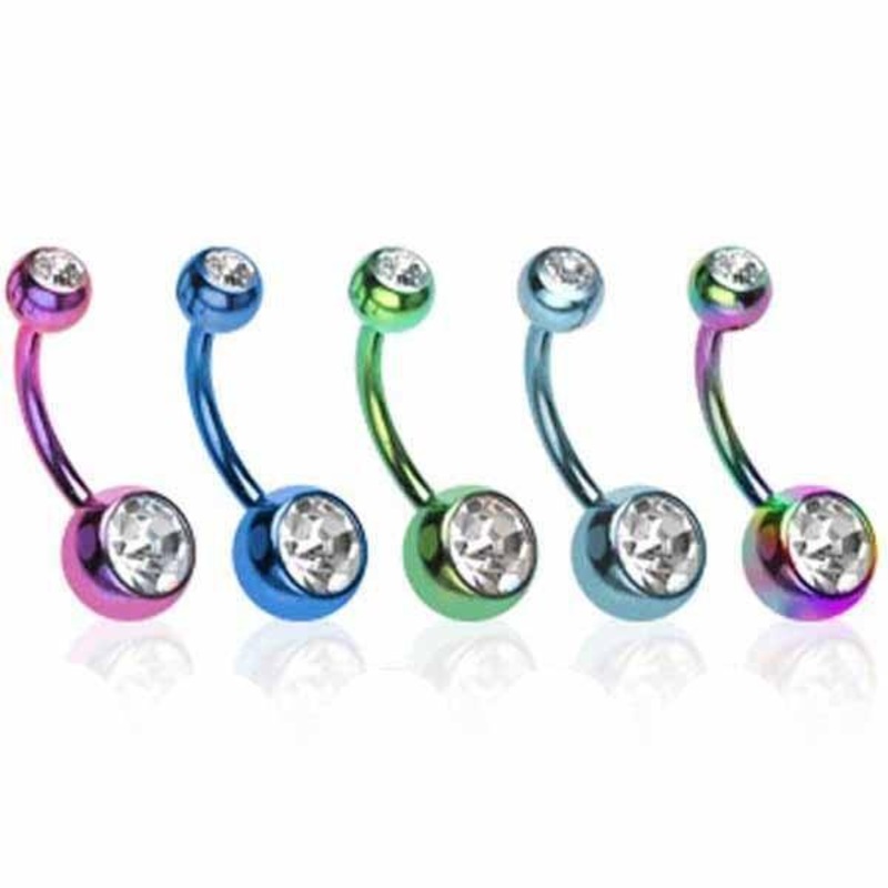 Titanium IP Gem Belly Bar 14G Blue