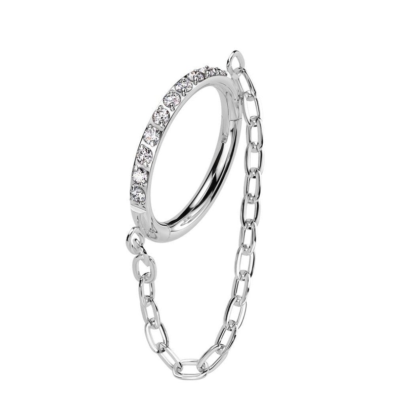 Titanium Side Paved Chain Hinged Ring 16G 8mm