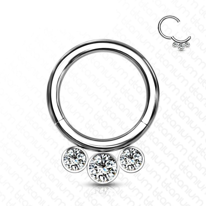 Titanium Triple Gem Hinged Ring 16G