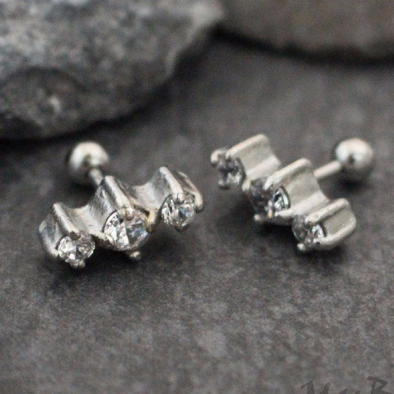 Trixie Triple Crystal 16G Ear Piercing Pair of Piercings (2)