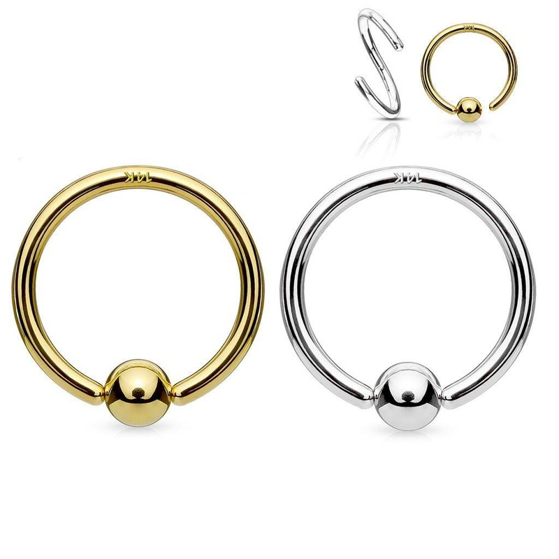 14kt Gold Fixed Side CBR Captive Ring White Gold 20G 6mm