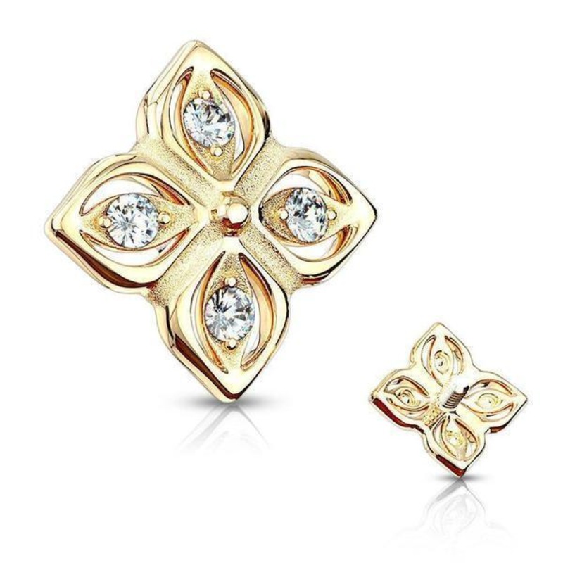14kt Gold Flower Dermal Top 14G White Gold