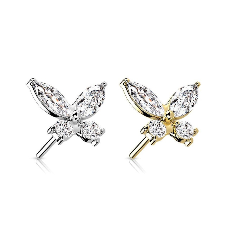 14kt Gold Threadless Butterfly Top White Gold