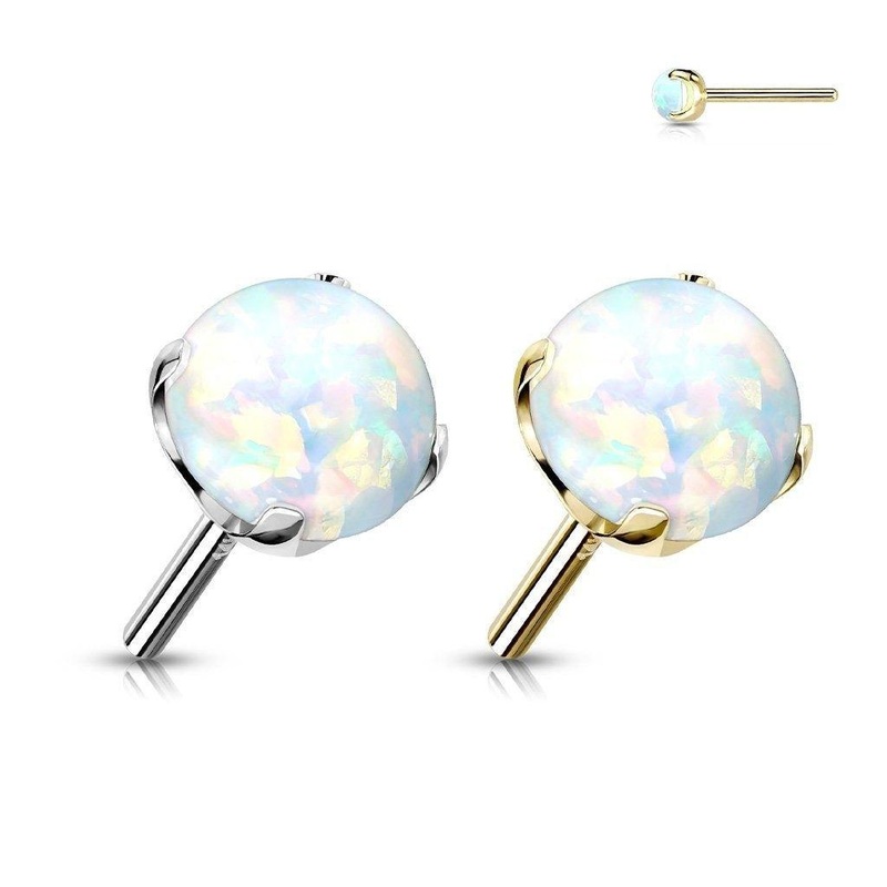 14kt Gold Threadless Opal Top White Gold 2mm