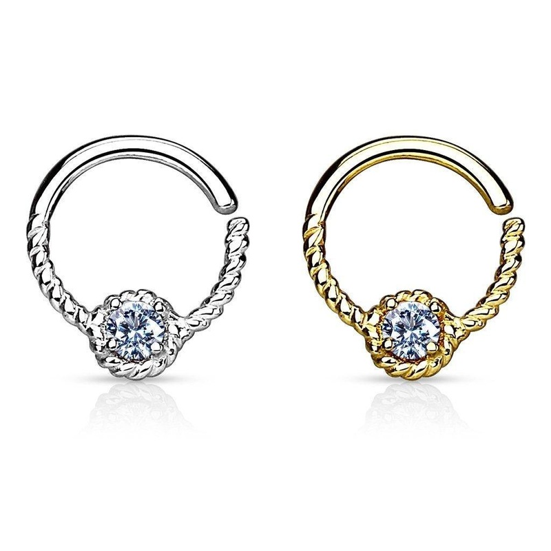 14kt Yellow Gold Braided Gem Ring 16G 9mm White Gold