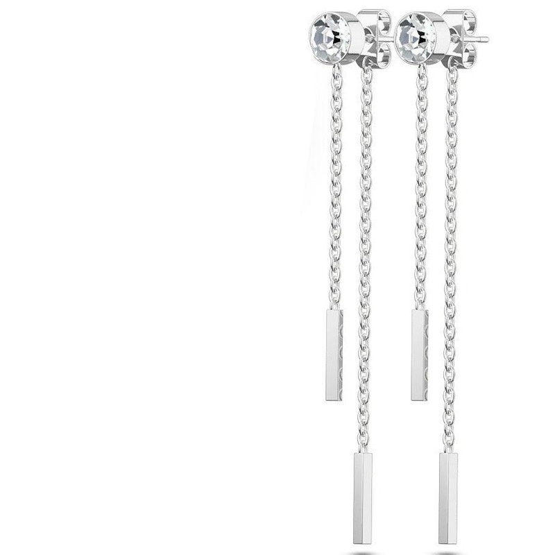 Bezel Gem Chain Earrings Pair Gold