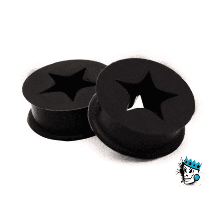 Black Silicone Tunnels with Star Cut Out (0 gauge – 1 inch) 0 g