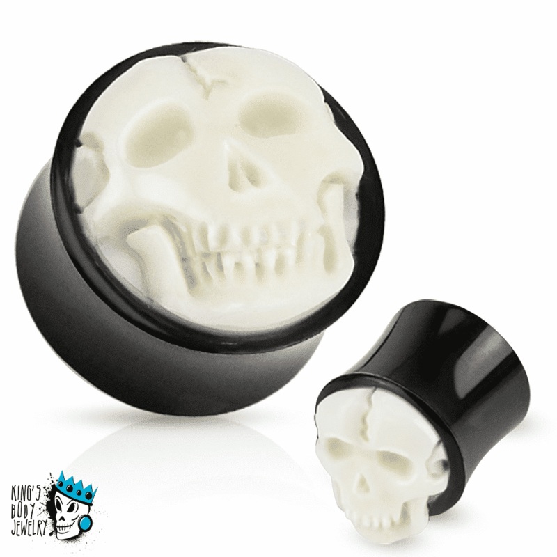 Buffalo Horn with Inlaid Bone Skull Plugs (0 gauge – 1 inch) 0 g