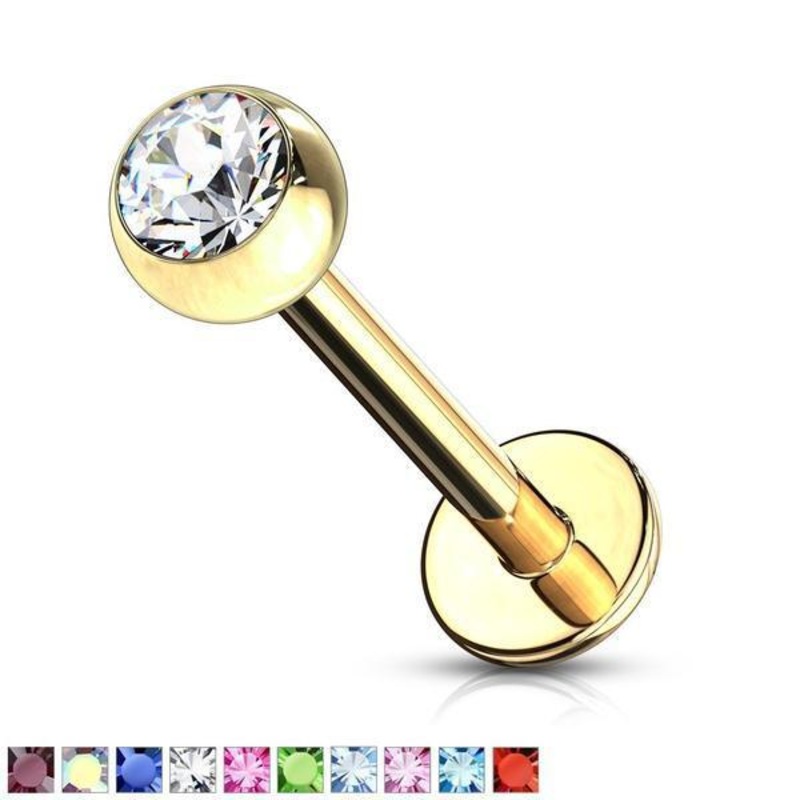 Gold IP Gem Labret 16G 6mm Clear