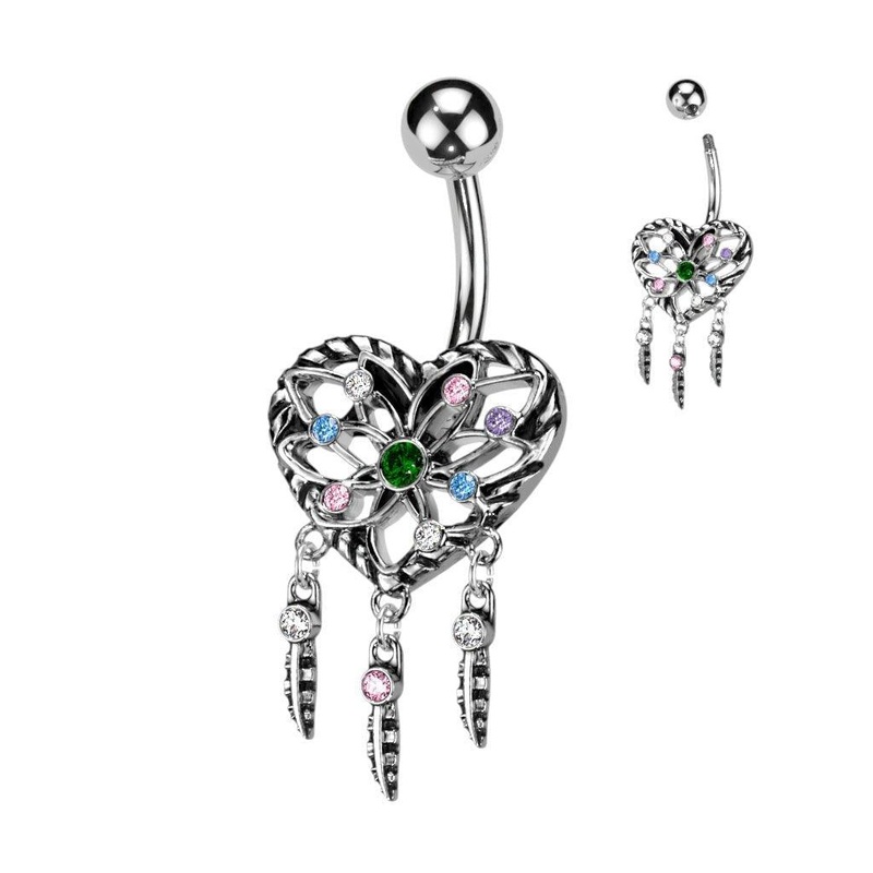 Heart Dreamcatcher Belly Bar 14G