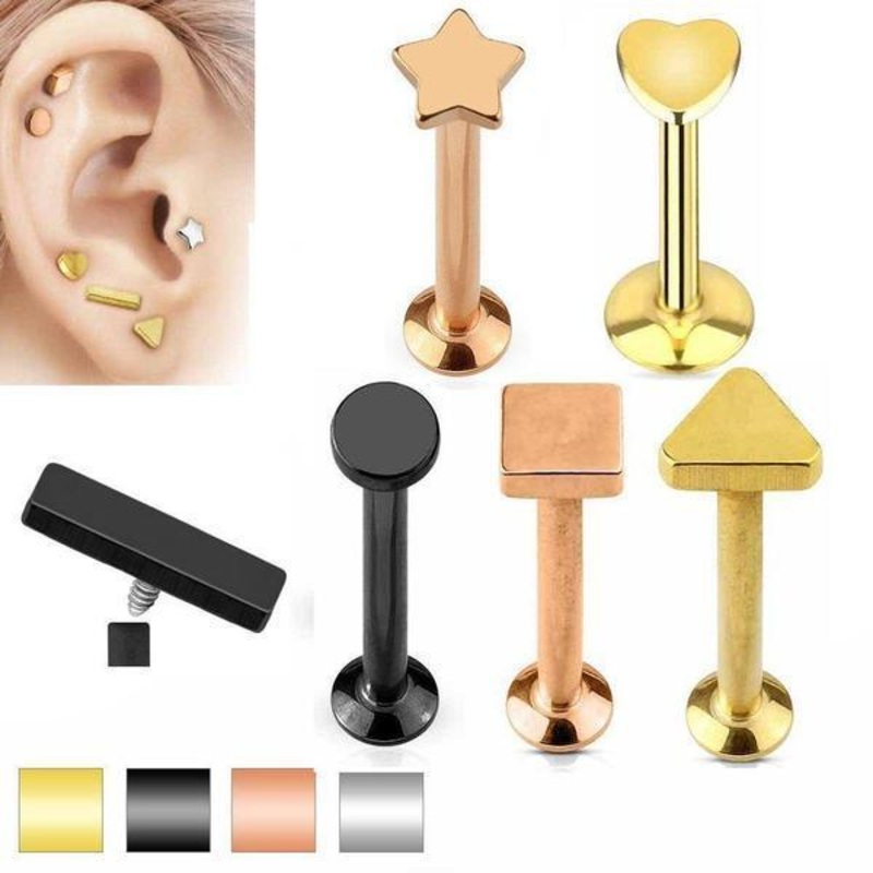 IP Shaped End Labret 16G 4mm Square 16G * 4mm Black