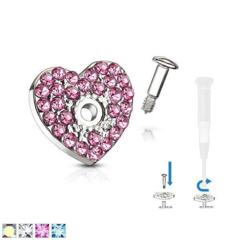 Paved Heart Dermal Top 14G Aurora Borealis