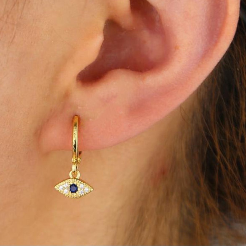 Sloan Evil Eye Gold Hoop Huggie Earrings
