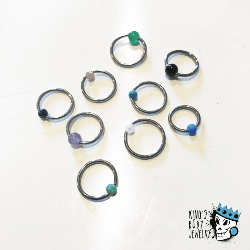 Stone Captive Bead Rings (16 gauge) 16 g 1/4″ Opal