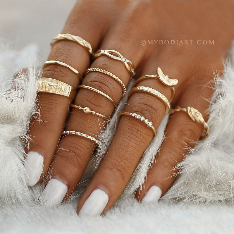 Tatianna Cute Boho Fashion Stackable Ring Set 12pcs Gold
