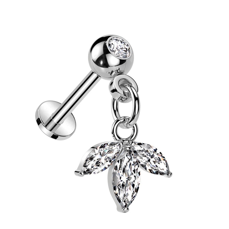 Threadless Leaf Dangle Labret 18G Gold