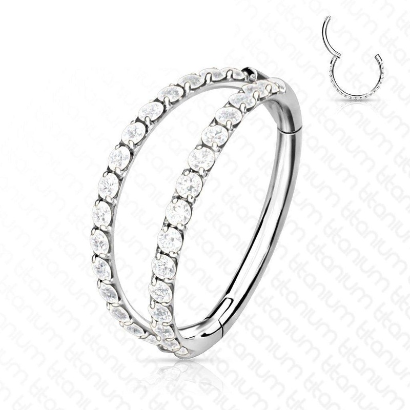 Titanium Double Side Paved Hinged Ring 16G 8mm