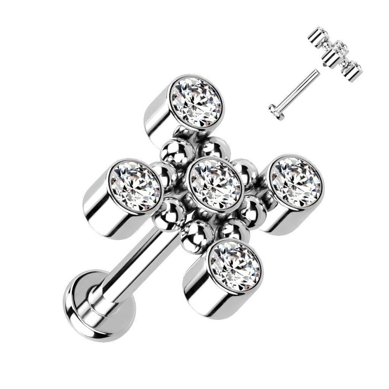 Titanium Gem Cross Labret 16G 6mm