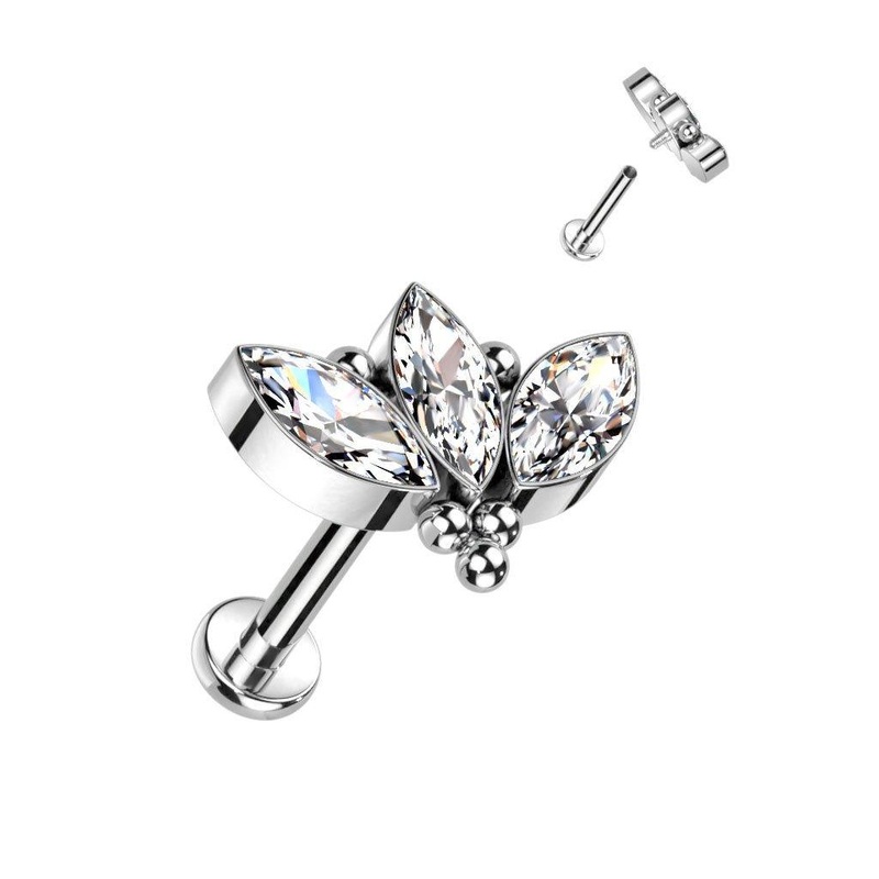 Titanium Marquise Gem Bead Labret 16G 6mm