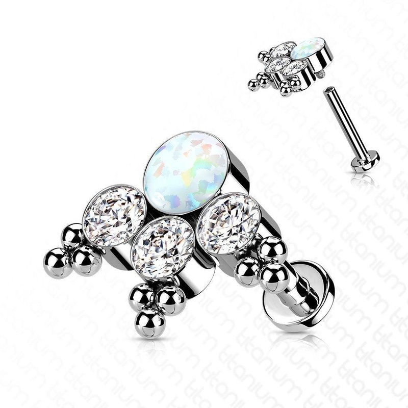Titanium Opal Gem Cluster Labret WHITE 6mm