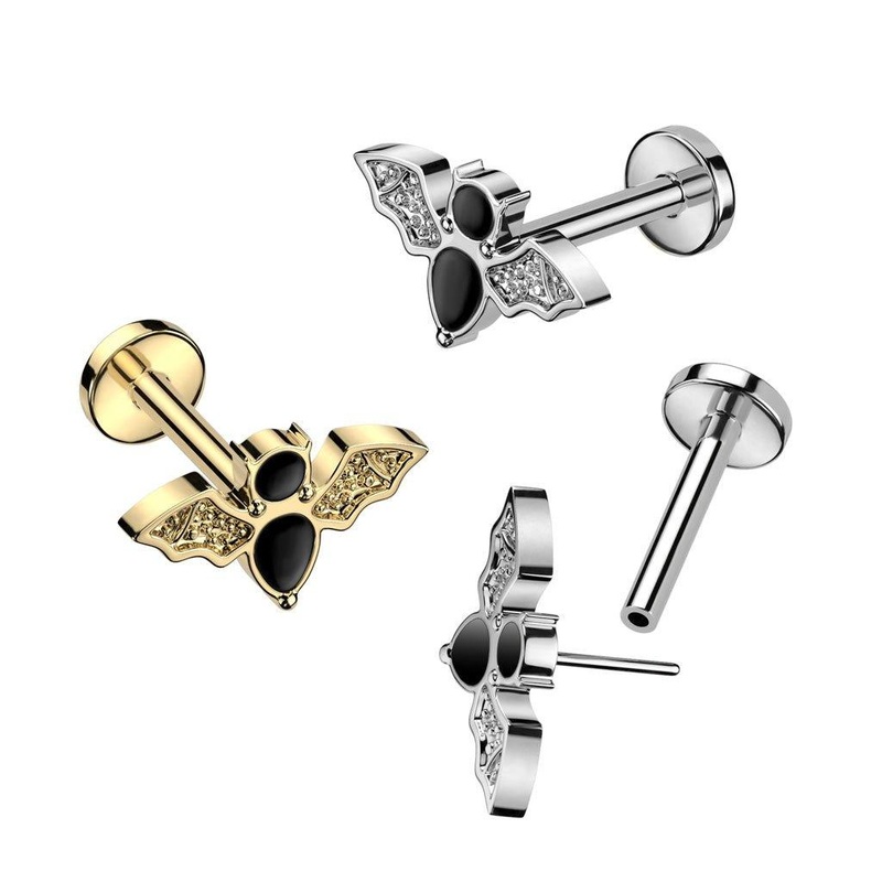 Titanium Threadless Bat Labret 16G Gold