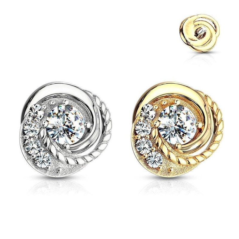 14kt Gold Gem Swirl Dermal Top 14G White Gold