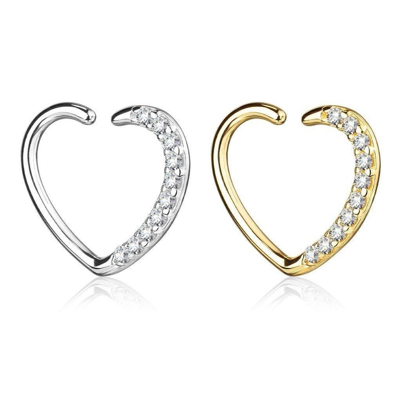 14kt Gold Heart Daith Ring 16G White Gold – Right Ear