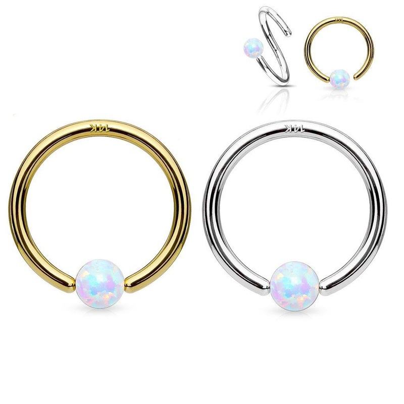 14kt Gold Opal Fixed Side CBR White Gold 20G