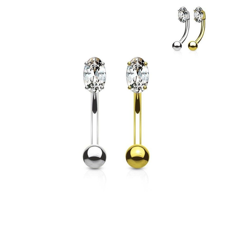 14kt Gold Oval Curve 16G 8mm White Gold