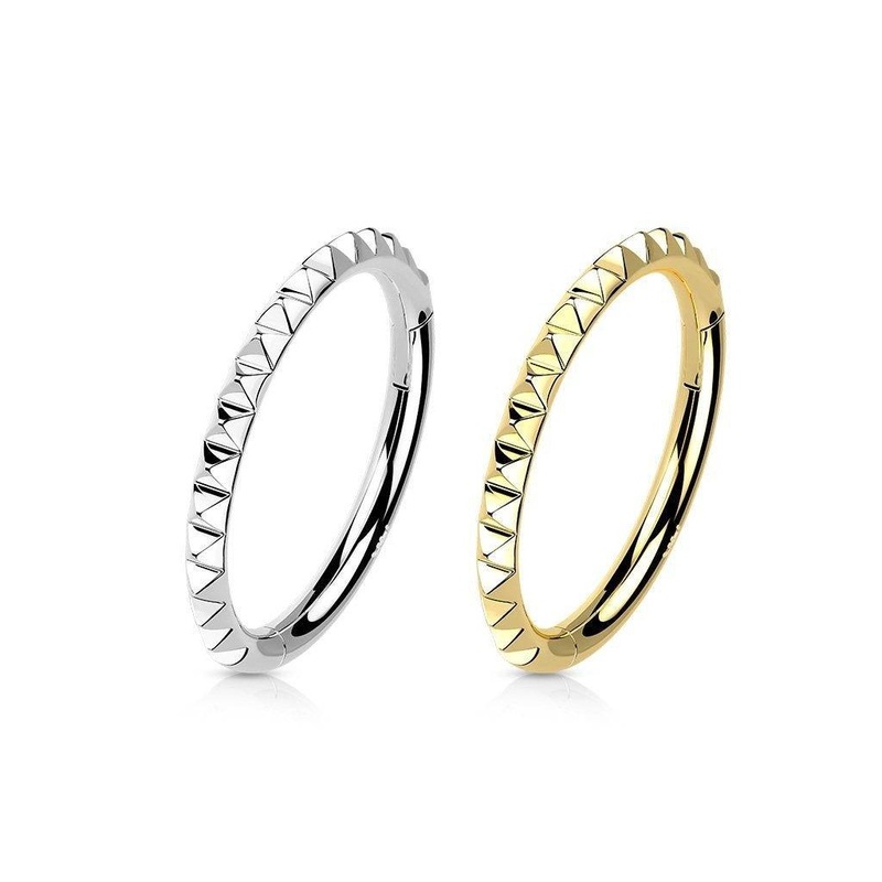 14kt Gold Pyramid Cut Hinged Ring 16G White Gold 8mm