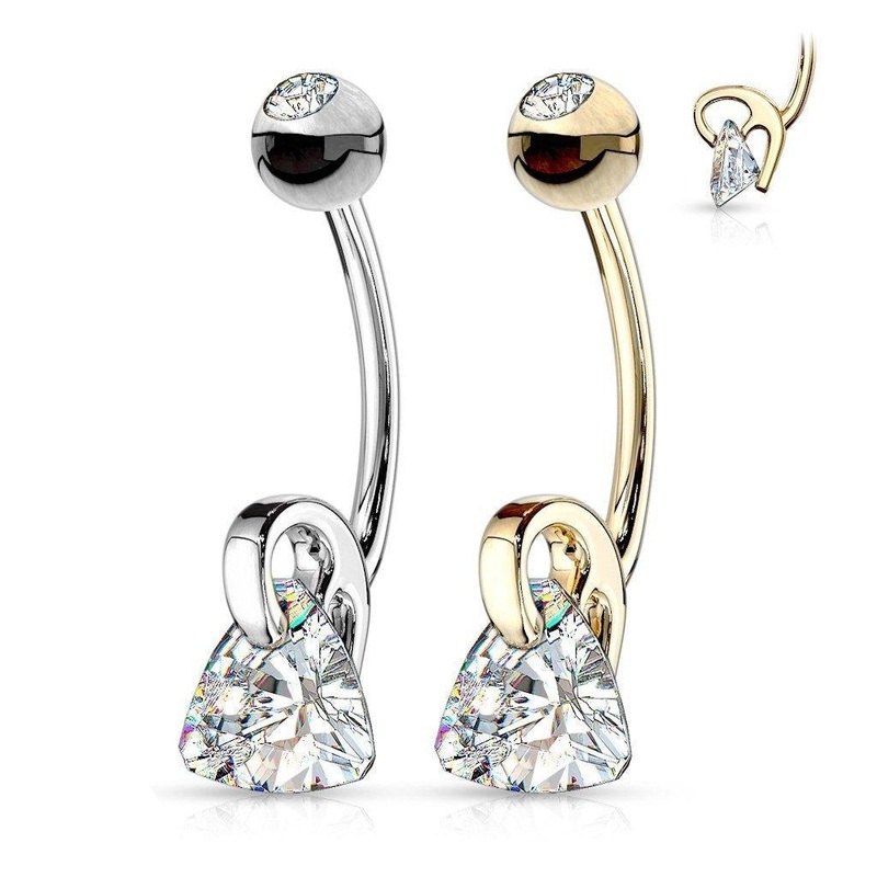 14kt Gold Triangle Gem Belly Bar 14G White Gold