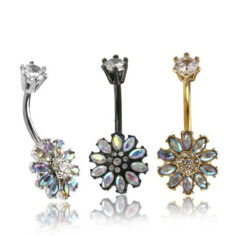 Aurora Flower Belly Bar 14G Black