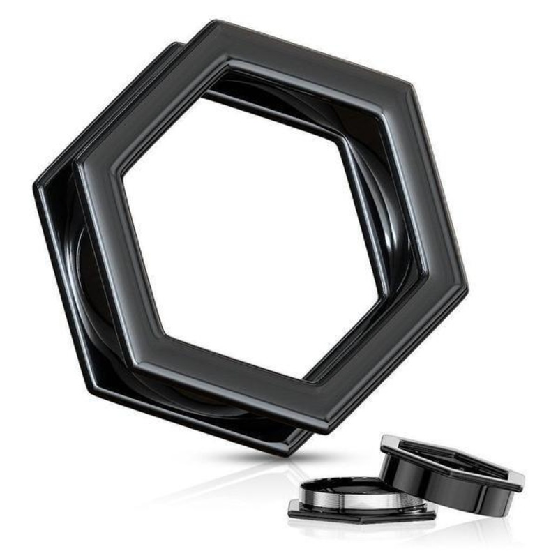 Black Hexagon Tunnel 8mm-25mm 8mm(0G)
