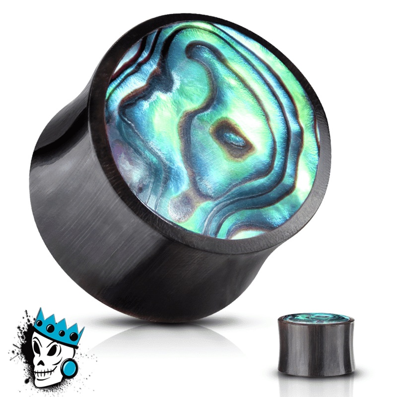 Buffalo Horn with Abalone Inlaid Plugs (4 gauge – 1 inch) 4 g