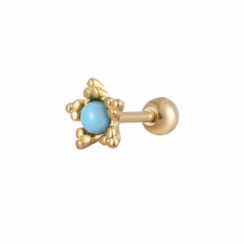 Cassiopeia Pair of Turquoise Gold Star Ear Piercing Jewelry 16G Earring Studs
