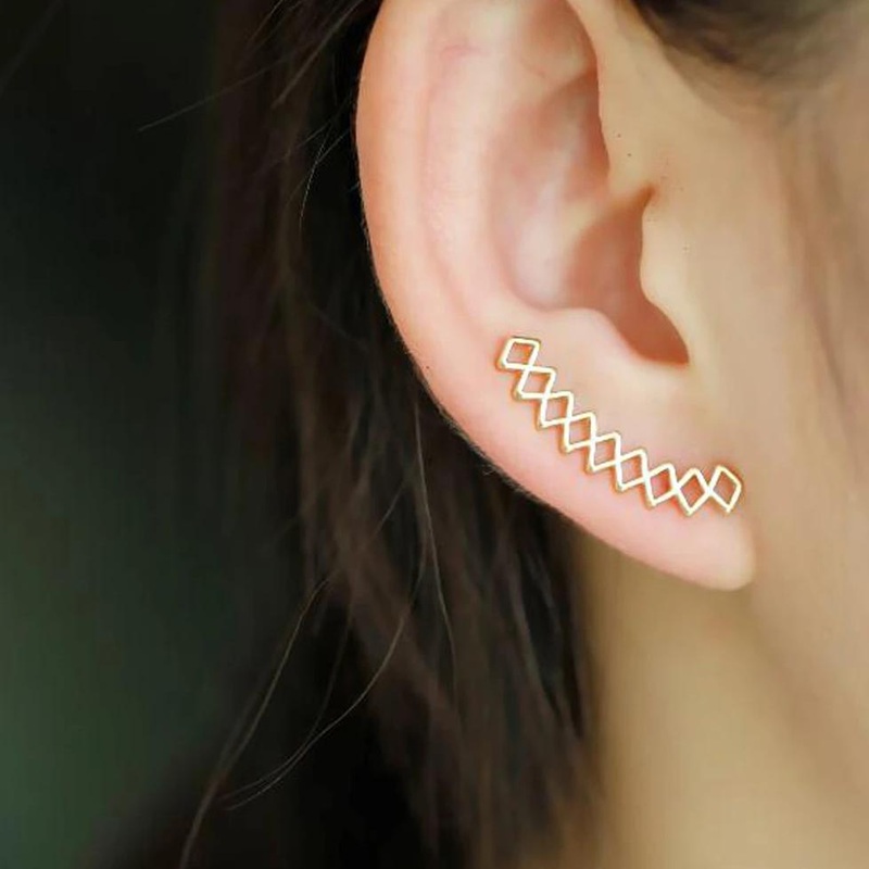 Daxx Geometric Diamond Criss Cross Ear Climber Crawler Earrings Gold