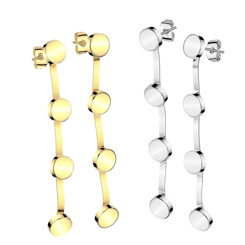 Disc Drop Earrings Pair Gold