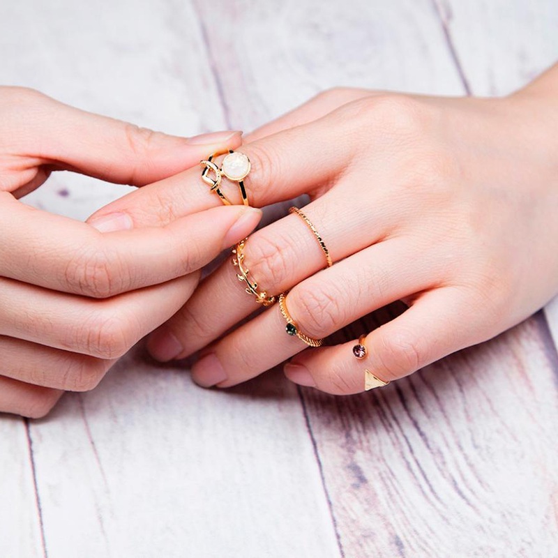 Gemma Simple Opal Gold Midi Knuckle Fashion Ring & Rings 5 Pieces Set