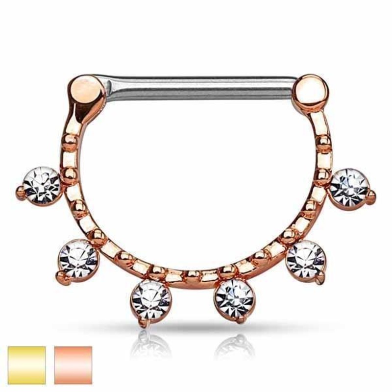 Gold Plated Gemmed Nipple Clicker 14G Gold