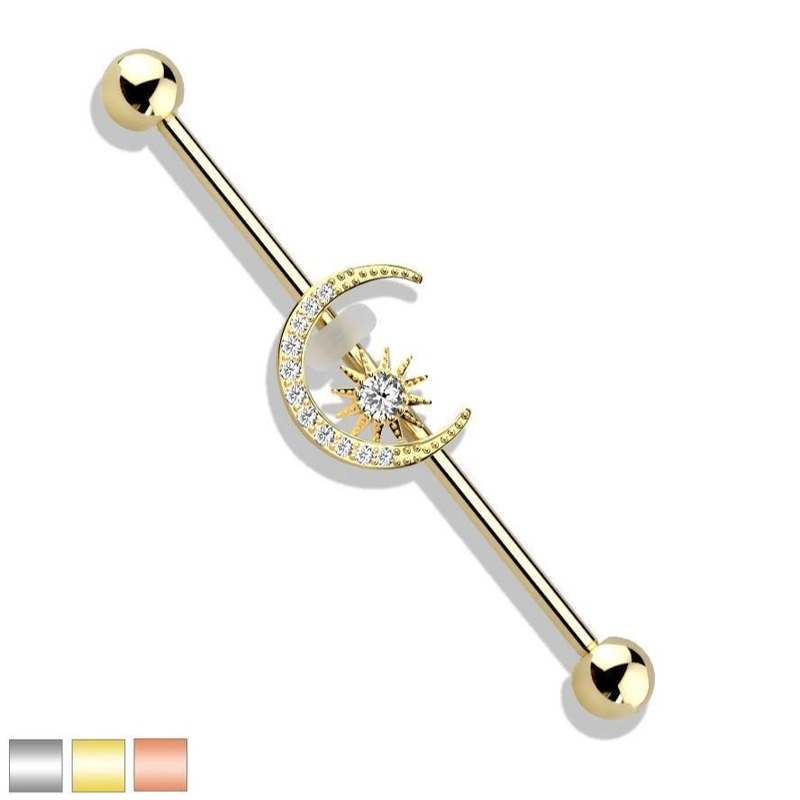 Gold Plated Moon Star Industrial 14G 38mm Gold