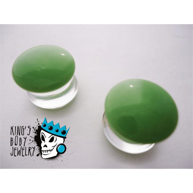 Gorilla Glass Olive Color Front Double Flare Plugs (8 gauge – 1 inch) 8 g