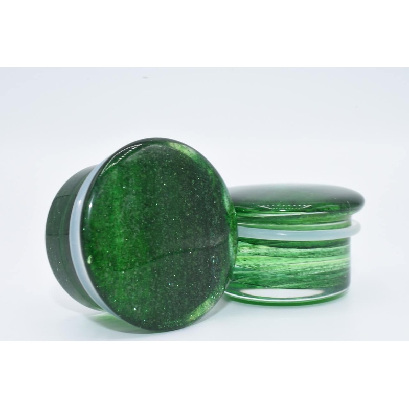 Green Glitter Single Flare Glass Plugs (6 gauge – 1 inch) 6 g