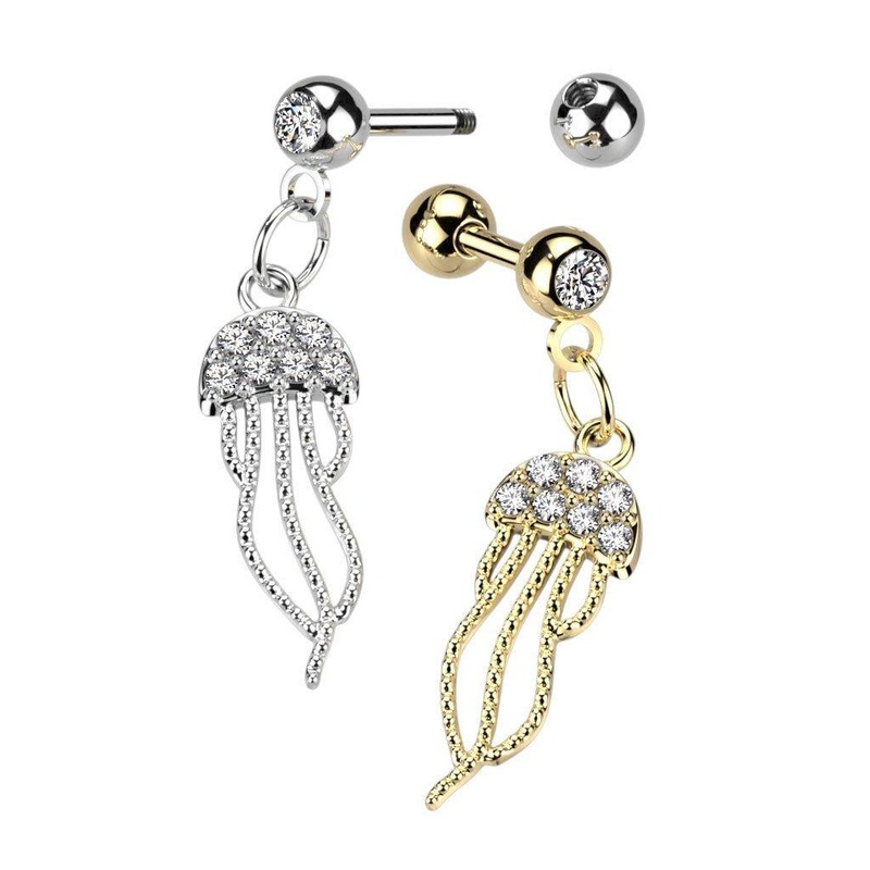 Jellyfish Dangle Cartilage Bar 16G Gold