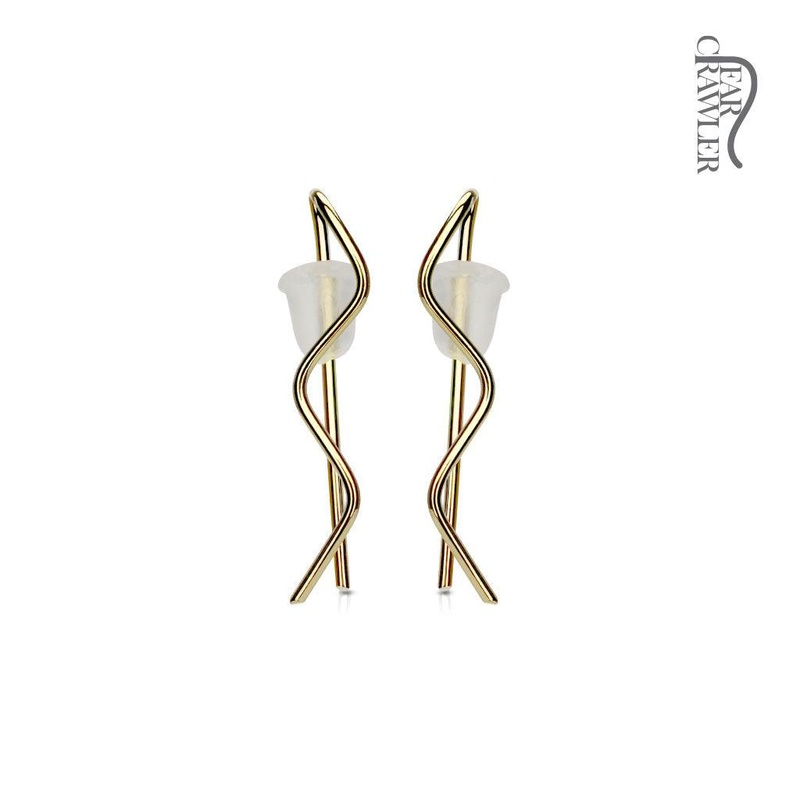 Minimalist Wave Ear Crawler Pair Gold