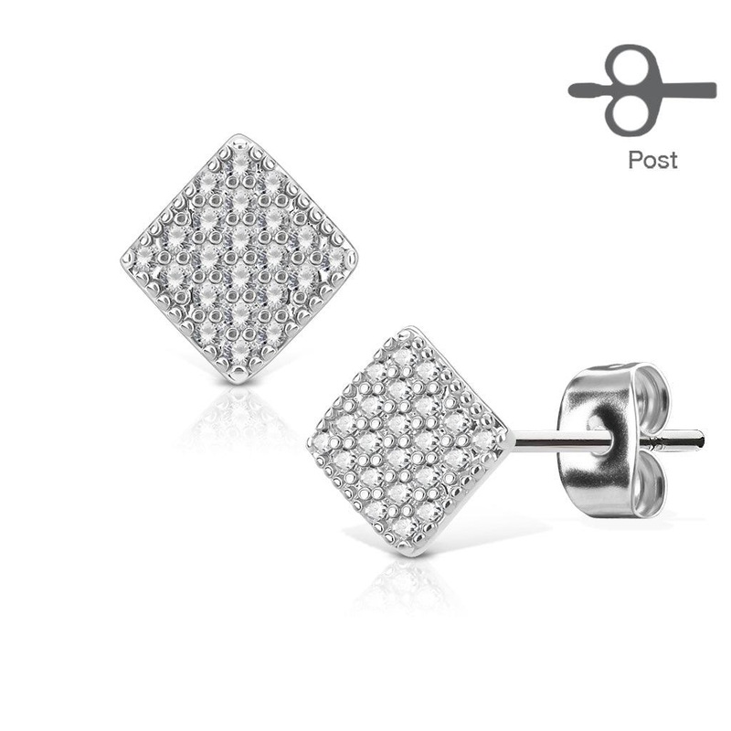 Paved Square Earrings Pair